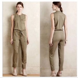 Anthropologie Elevenses Olive Green Sleeveless Utility Jumpsuit Romper XS New